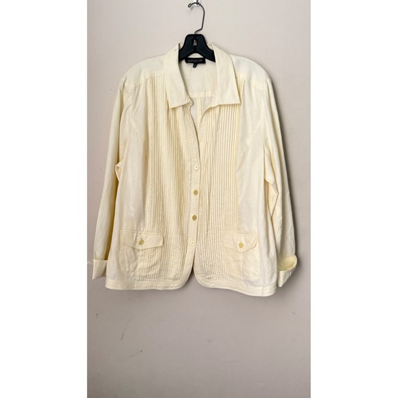 Jones New York Jackets & Blazers - Jones NY Linen Button Down Pleated Front Jacket Pastel Yellow Soft Girl Size 18